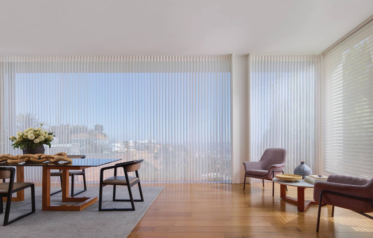 Automated Vertical Shades in the dining room near Johnson City, TN