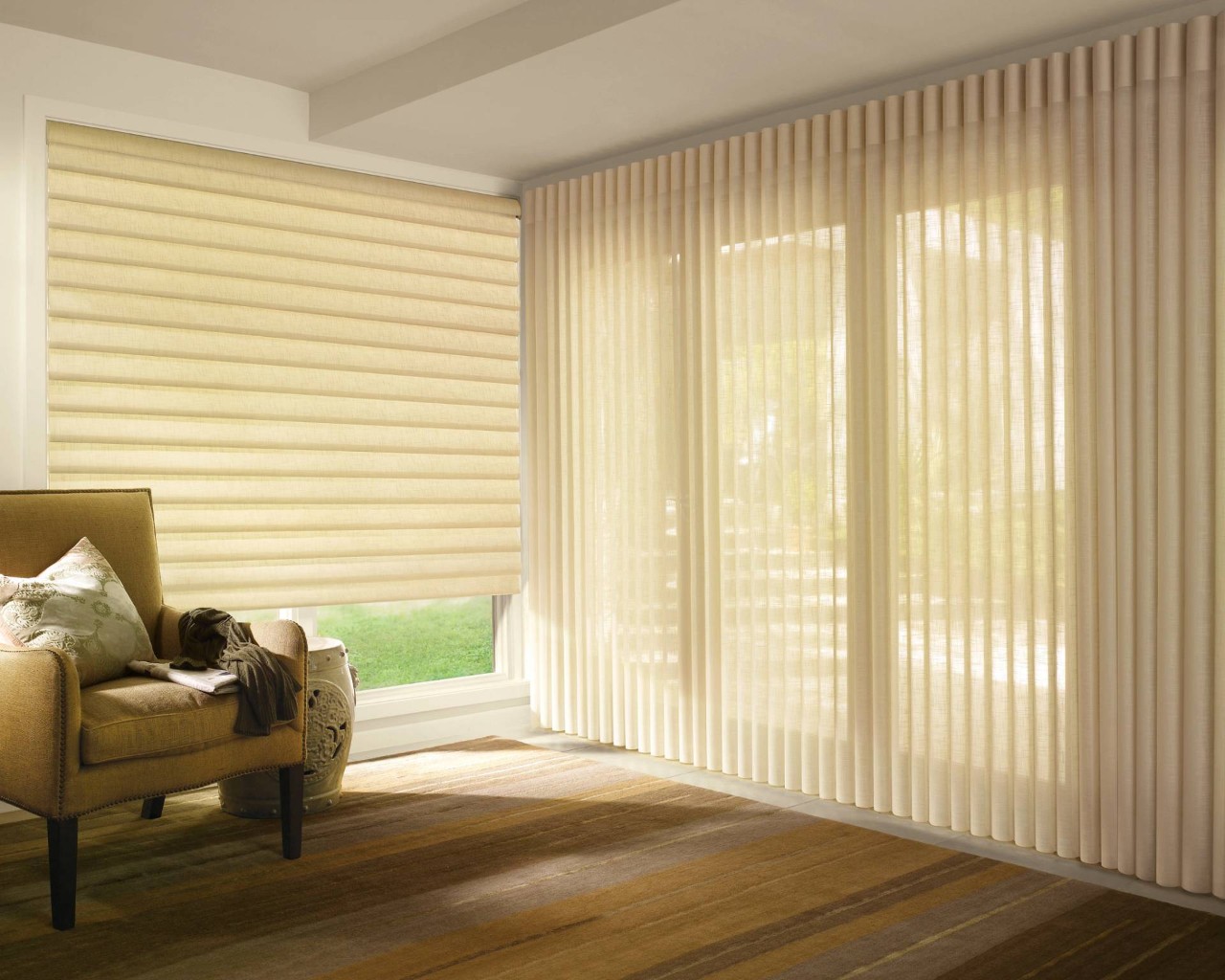 Vignette® Modern Roman Shades blocking light in a well-appointed room near Johnson City, TN