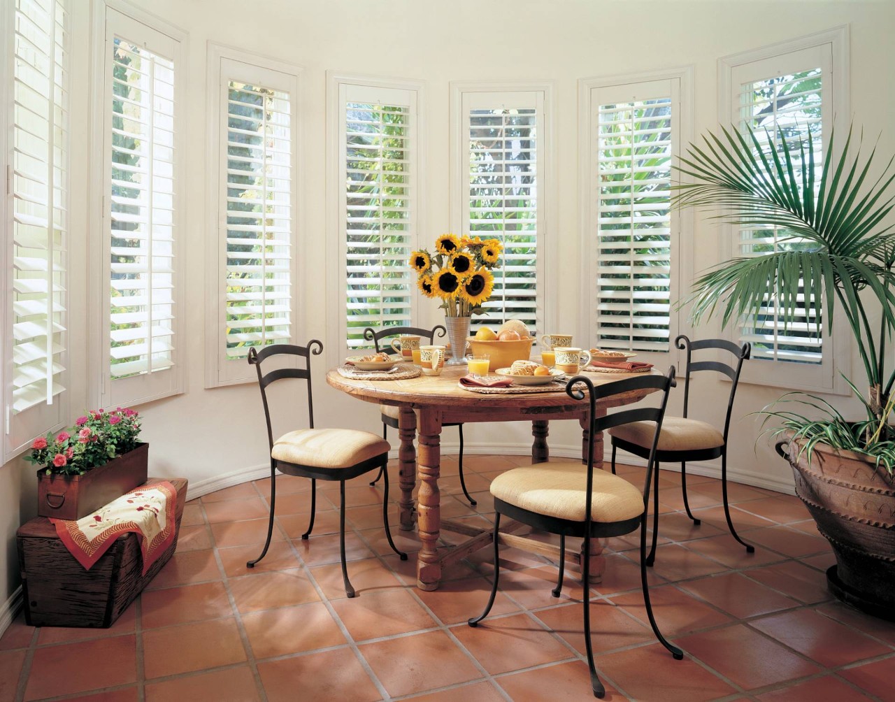 Shutters in dining room with sunflowers near Johnson City, TN