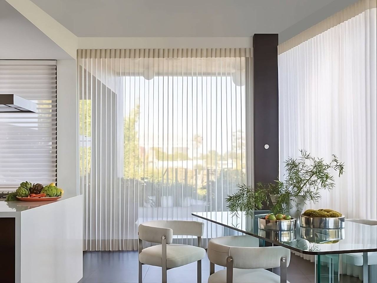 Hunter Douglas Silhouette® Shades on a glass sliding door in a modern kitchen at All About Blinds near Johnson City, TN
